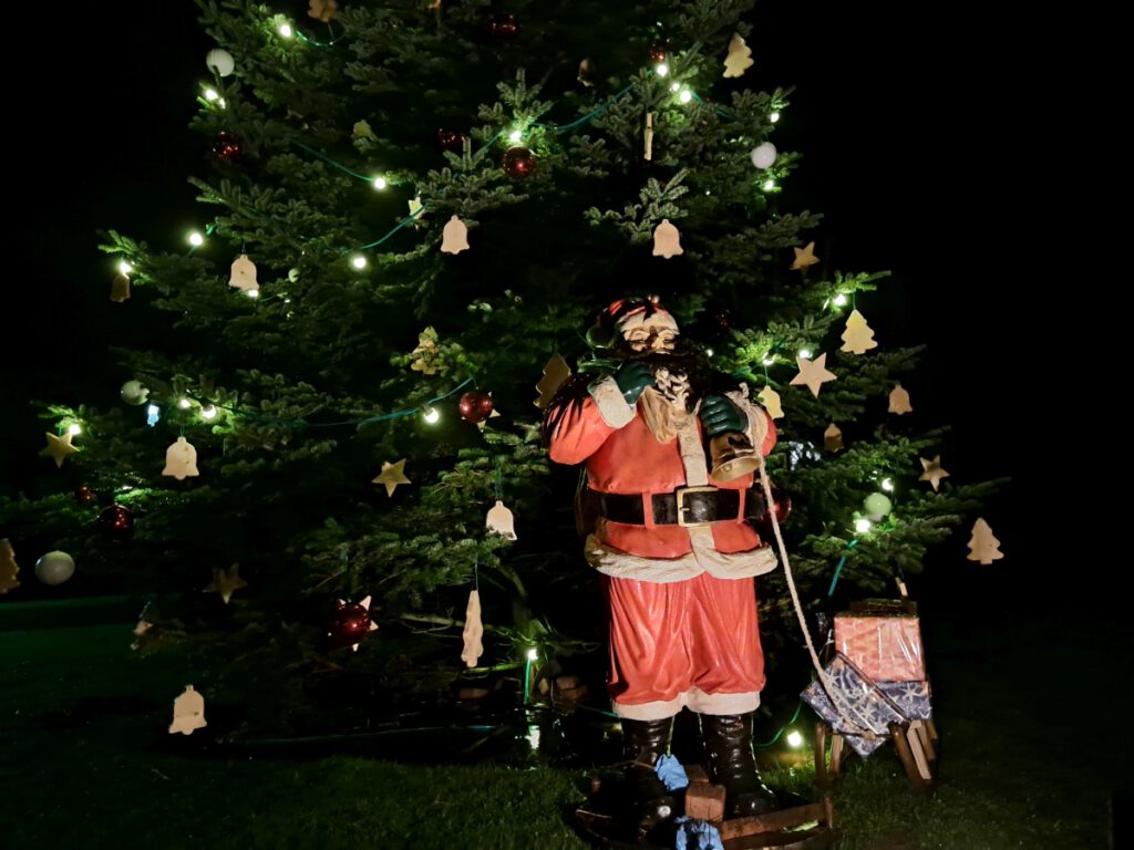 Der Weihnachtsmann passt auf den Baum auf