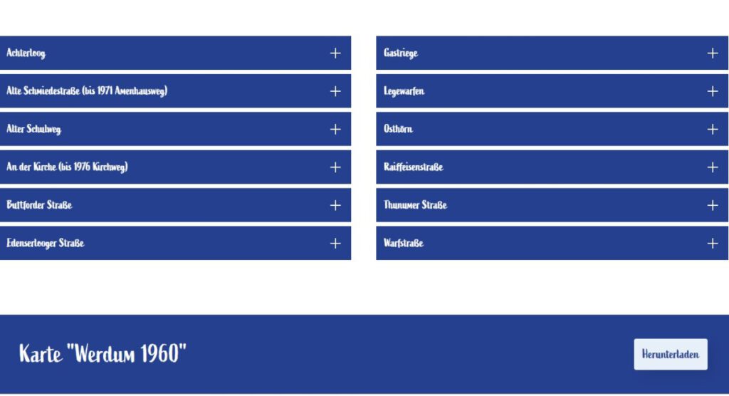 unter www.werdum.de sind Reiter für einzelne Straßen aufgeführt hinter denen für jedes Haus eine Visitenkarte hinterlegt ist
